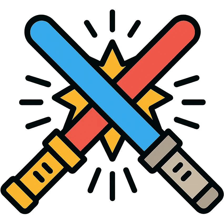 blue and red lightsabers colliding at the center, energy burst and motion streaks emoji