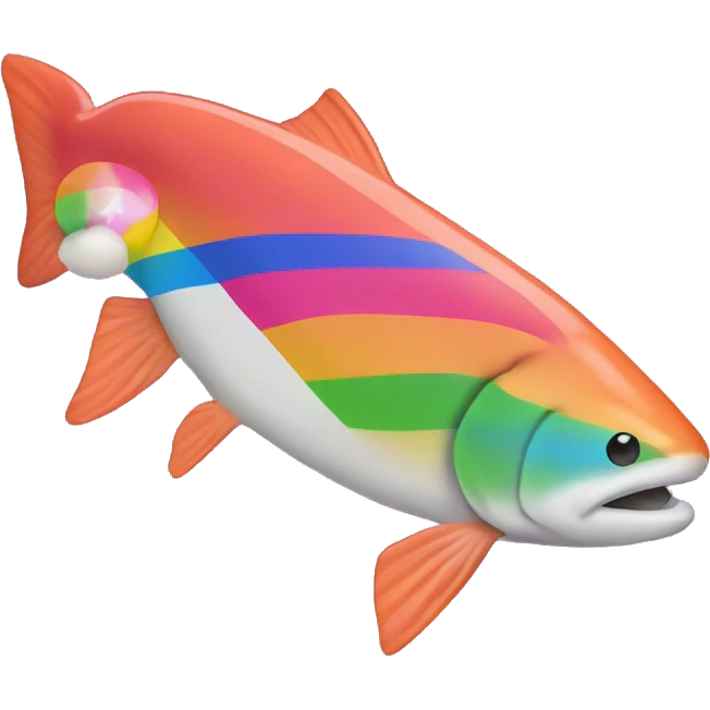 salmon in the colors of the pride flag emoji