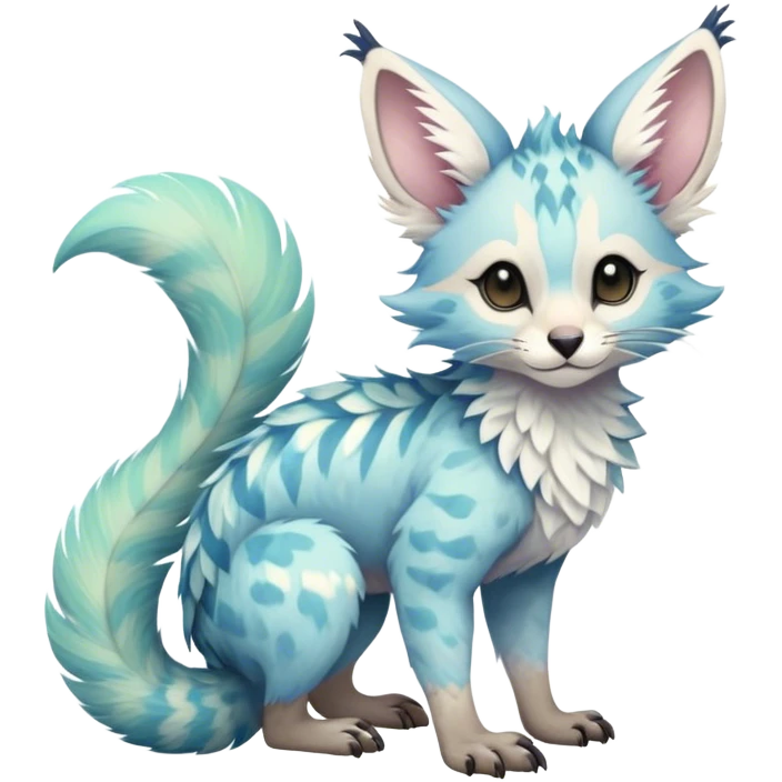 Feral Rare Fantasy pastel tropical Vernid-Trico-species by LiLaiRa, random markings, tufted tail, tufted ears, full body emoji