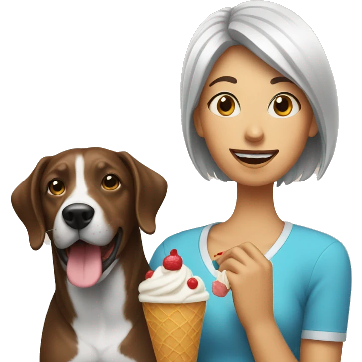Women with dog with icecream emoji