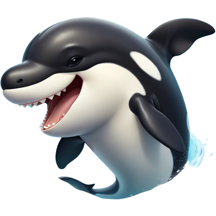 Cinematic Cute Yawning orca Portrait Emoji, Head tilted slightly with a dramatic, wide-open yawn, showcasing a sleek black-and-white body with gently relaxed fins and sleepy, half-closed eyes, Simplified yet irresistibly adorable features, highly detailed, glowing with a soft, cozy marine glow, high shine, relaxed yet expressive, stylized with a dash of whimsical deep-sea charm, soft glowing outline, capturing the essence of a drowsy yet affectionate orca that appears ready to stretch out in the waves for a nap! emoji