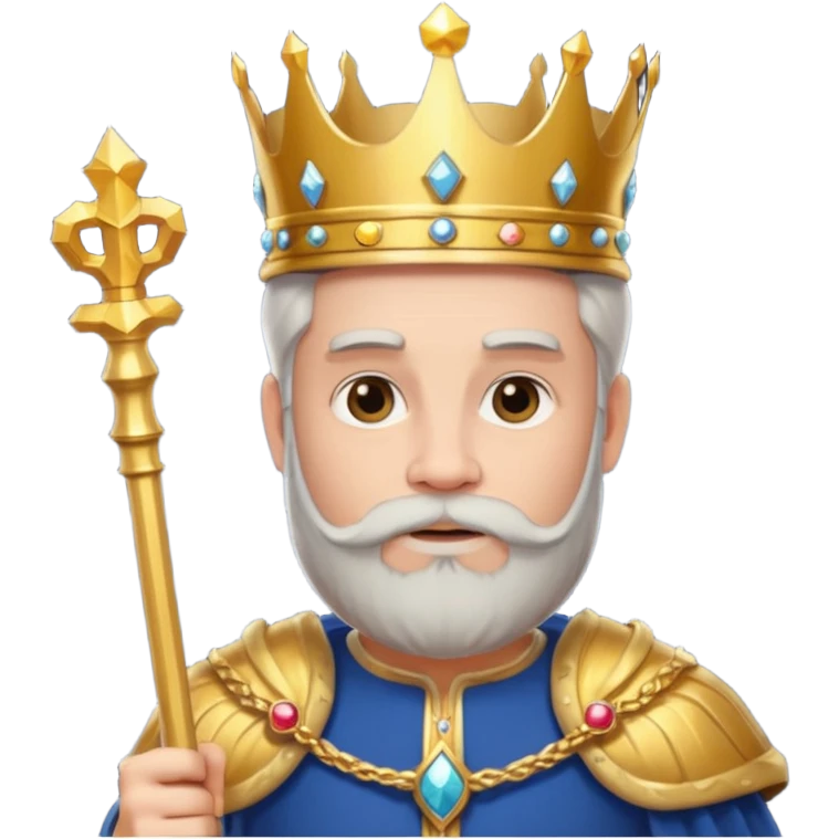 Bearded King, young king with short white beard, royal staff in hand, wearing crown
 emoji