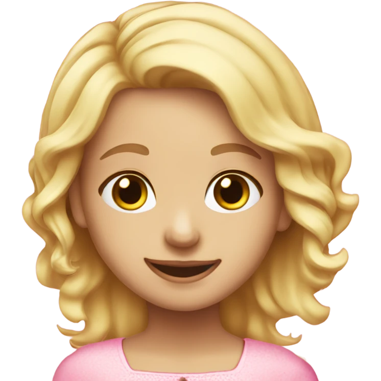 cute girl with blonde hair and wear pink dress, she also use a pink hairclips and smile emoji