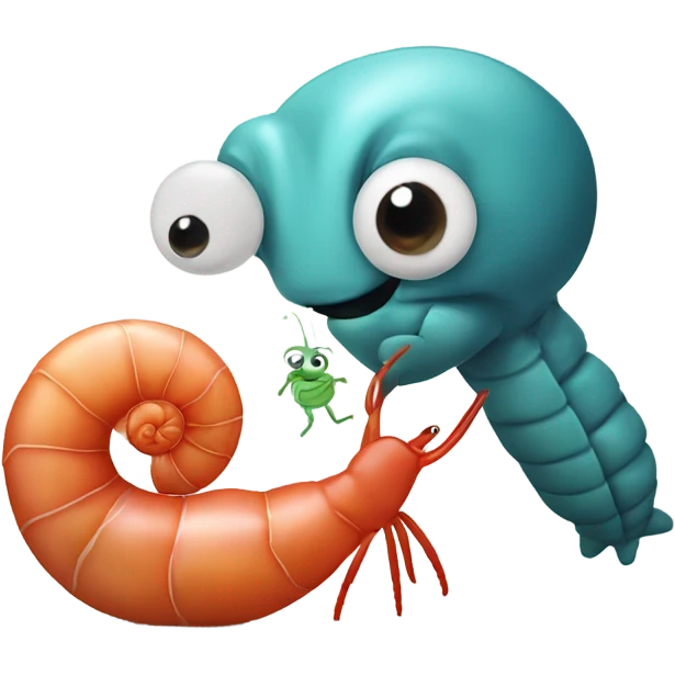 Shrimp and a snail kissing emoji
