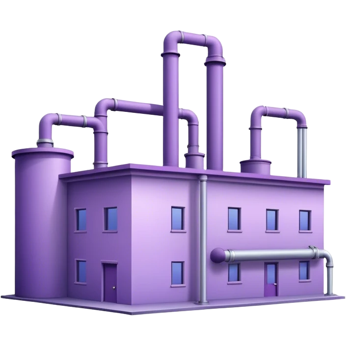 Minimalistic factory building in light purple and violet tones, with only 1 pipe emoji