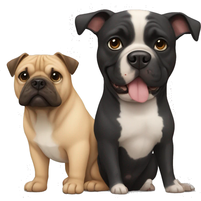 Black and white pitbull and chow chow mix with a pug emoji