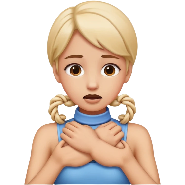 Girl with arms around her neck fake chocking emoji