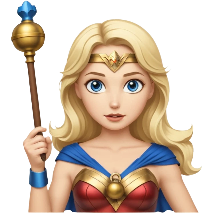 Blonde blue eyes Wonder Woman holding bell and baton emoji