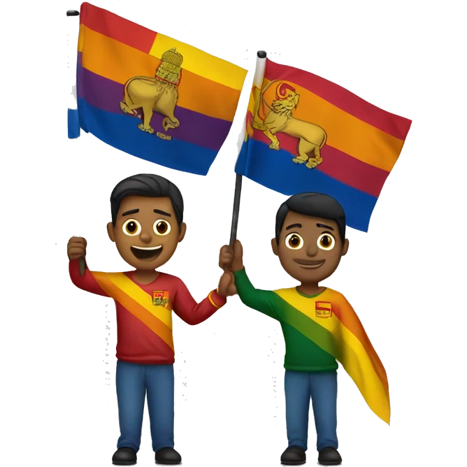 Sri Lankan man holding Sri Lankan flag in one hand and a pride flag in the other hand emoji
