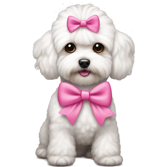 white maltipoo with pink bows on the head emoji