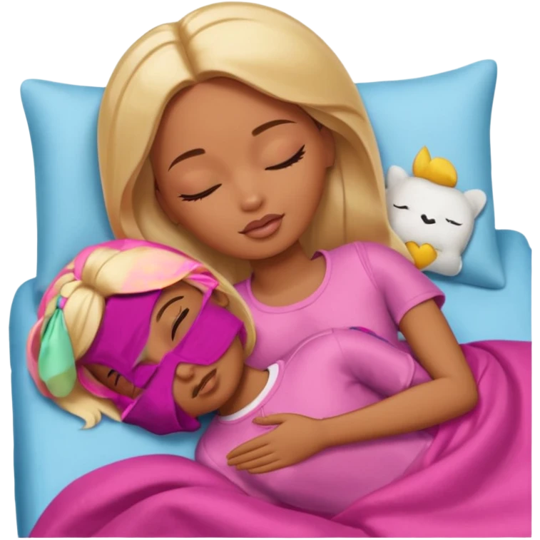 Brown skin blonde hair Barbie sleeping in bed with eyes closed emoji