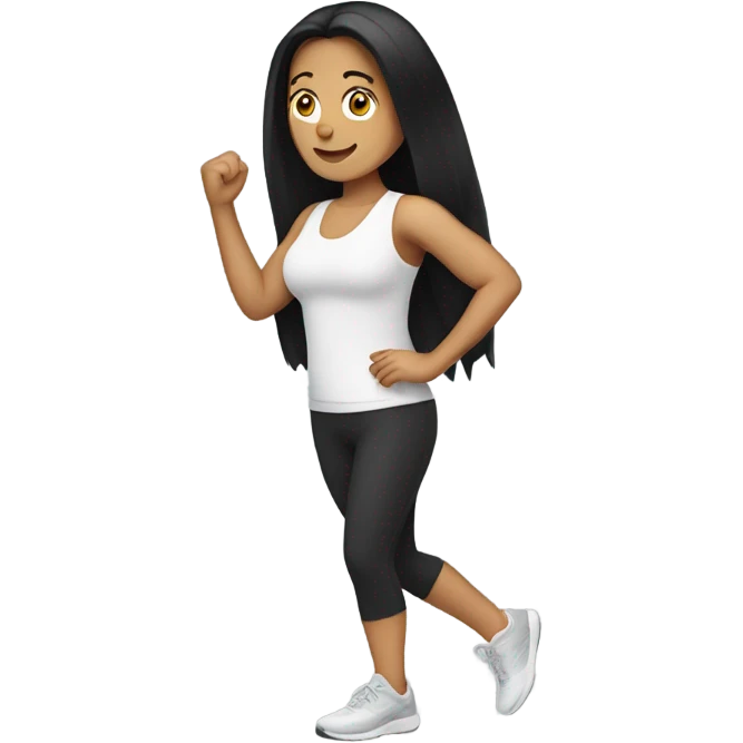 Generate an emoji representing a white woman with black and long hair  exercising emoji