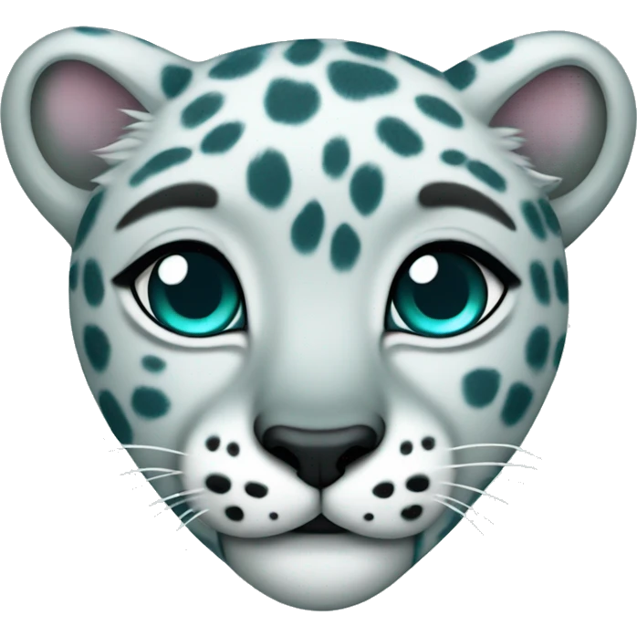 cute snow leopard shows a turquoise heart emoji