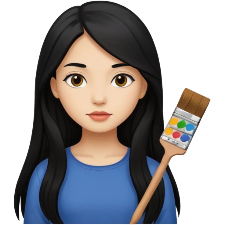 Girl with long black hair painting emoji