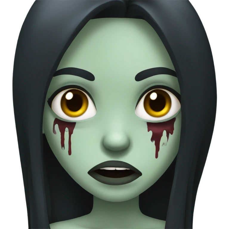 girl zombie with black long hair with teeth and serious face  emoji