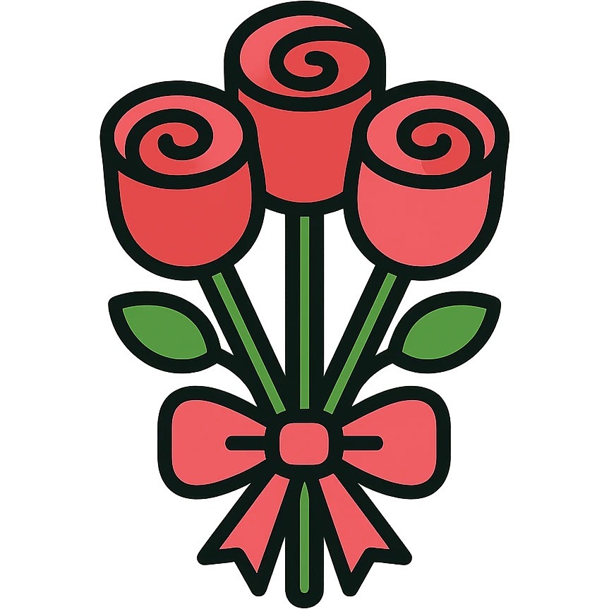 minimalist bouquet of roses with pink-reddish ribbon emoji