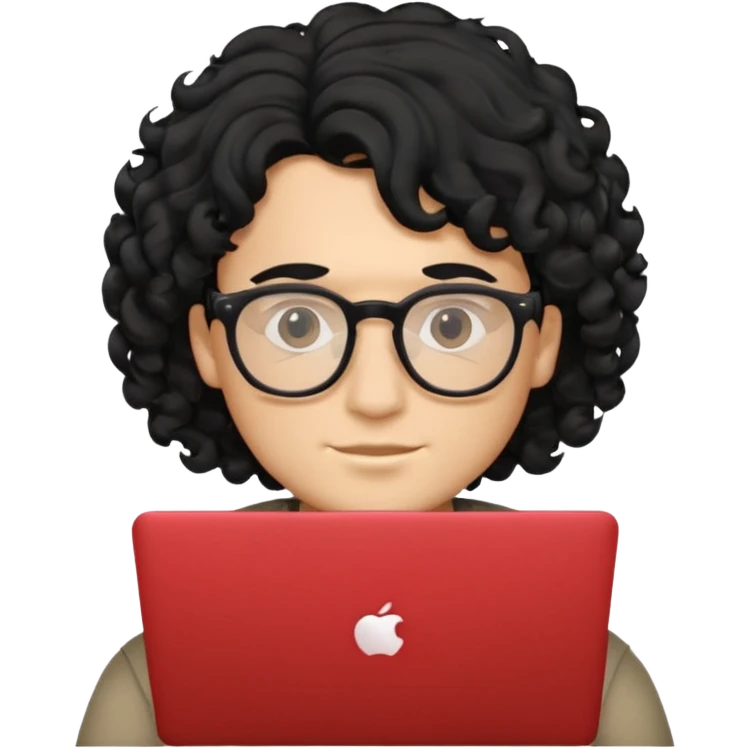 guy with wavy kinda curly black hair and light-to-medium skin tone like latino, half white and brown and glasses, with a macbook emoji