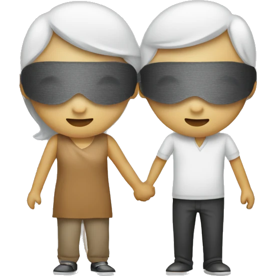 Two people with blindfolds and blind person sticks leading eachother  emoji
