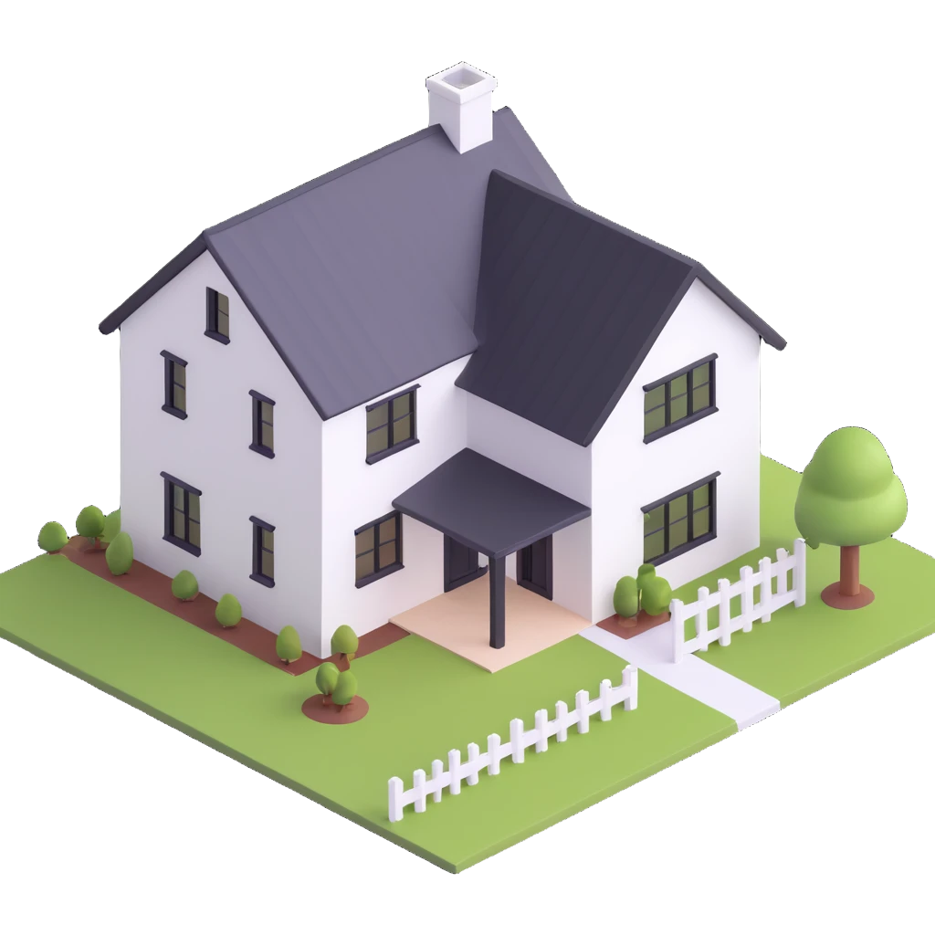 3d isometric modern farmhouse, white with black trim emoji