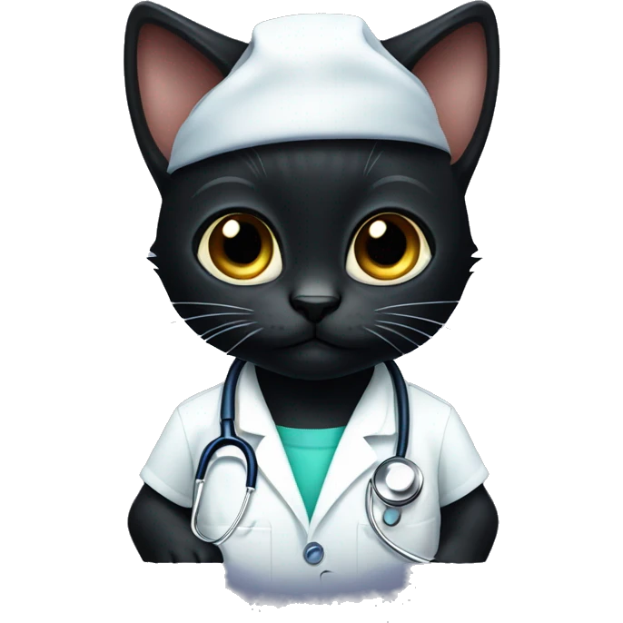 Black kitten with big eyes wearing stethoscope  emoji