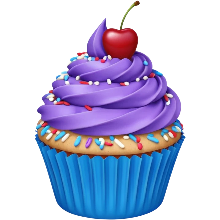 Cupcake: blue cream, purple paper, sprinkles with cherry on top  emoji
