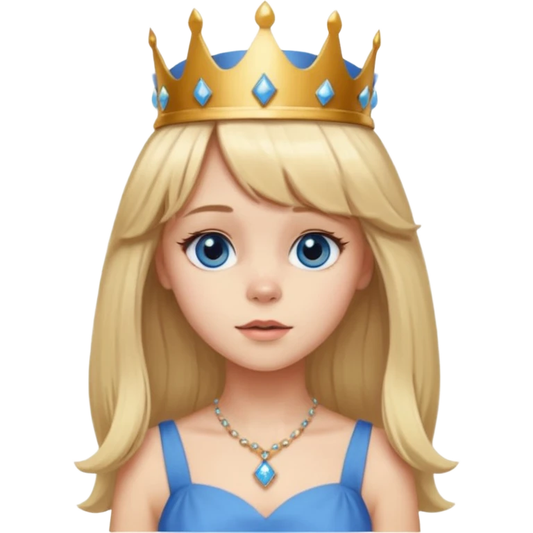 simple Blonde girl bust with bangs, long straight seductive hair and blue eyes, and a simple crown. giving cockerspaniel energy emoji
