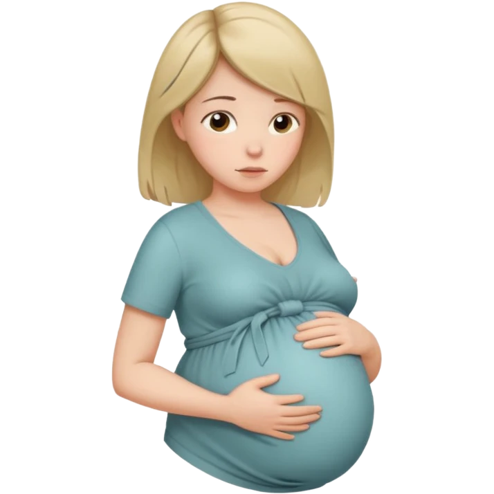 pregnant woman with neatly tied hair looking tired touching her big belly softly and breath slowly emoji