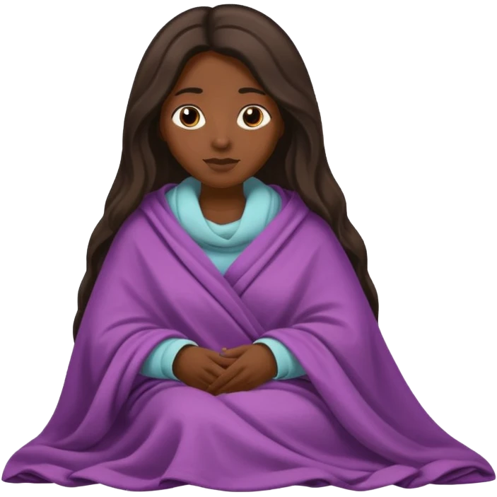 dark skin long haired woman with tucked blanket emoji