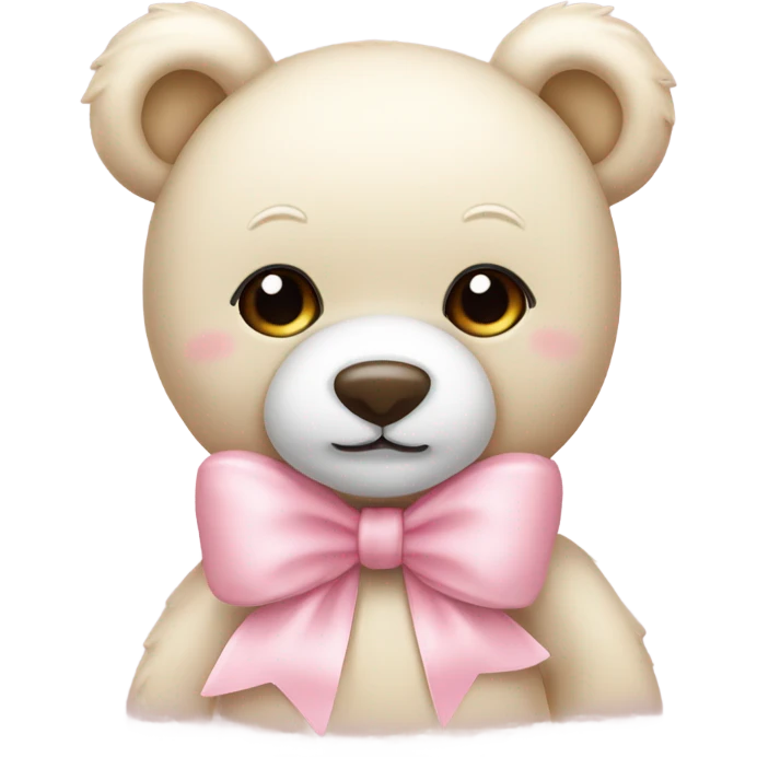cream colored teddy bear with pastel pink bow emoji