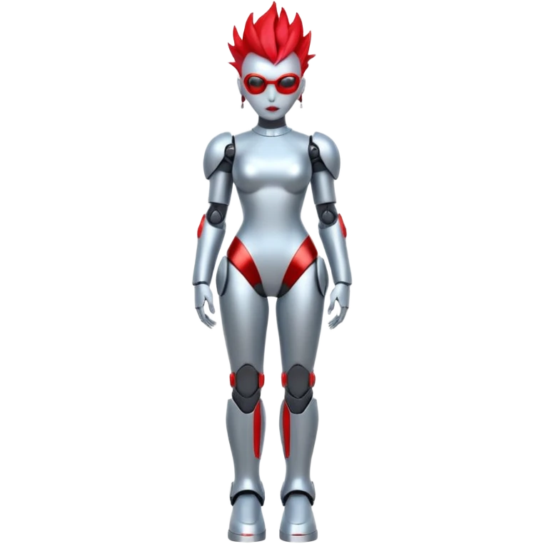 Sexy reflective glass faceless dronification robot girl with a red mohawk full body pinup pose  emoji