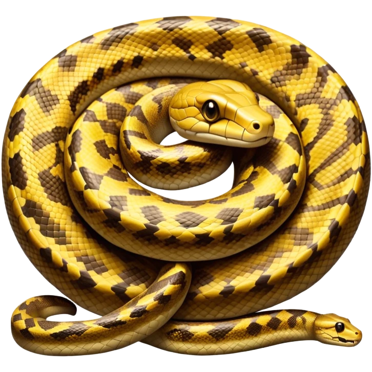 cinematic-python-realistic-full-body-coiled-emoji,-thick-scaled-body-looped-tightly,-intricate-brown-and-gold-patterned-scales-reflecting-light,-head-tilted-dramatically,-slitted-eyes-staring-calmly,-simplified-yet-realistic-focused-feature emoji
