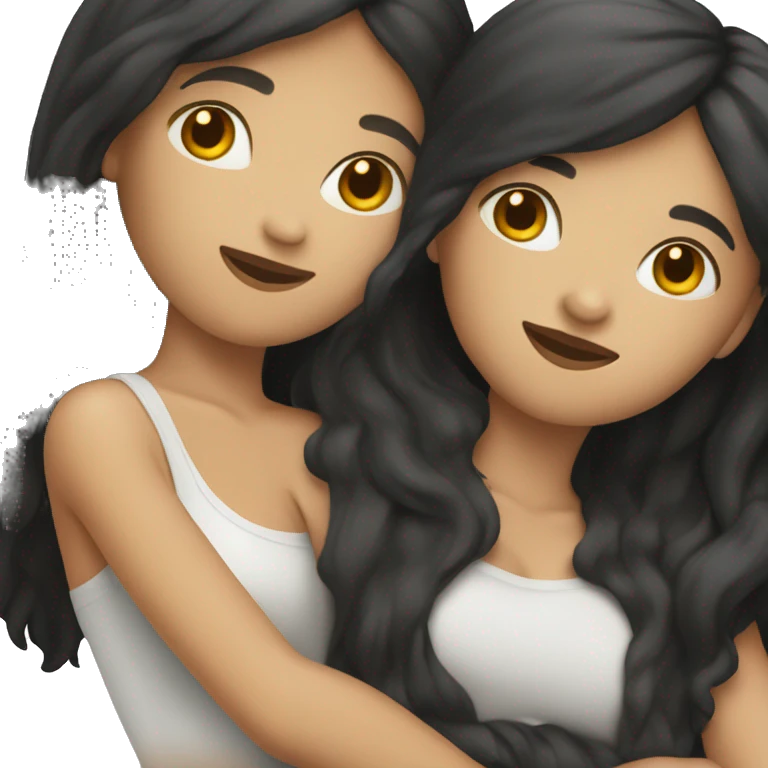 Lesbians cuddling. Both have long black hair and white skin. emoji