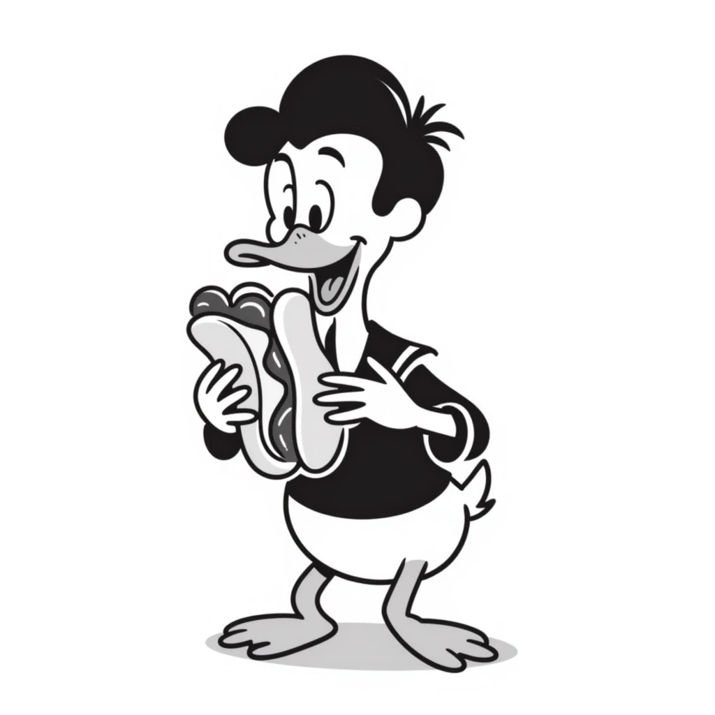 Donald Duck eating a hot dog emoji