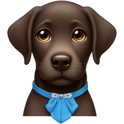 Rich Chocolate Labrador puppy with small white fur on chest and cute blue collar emoji