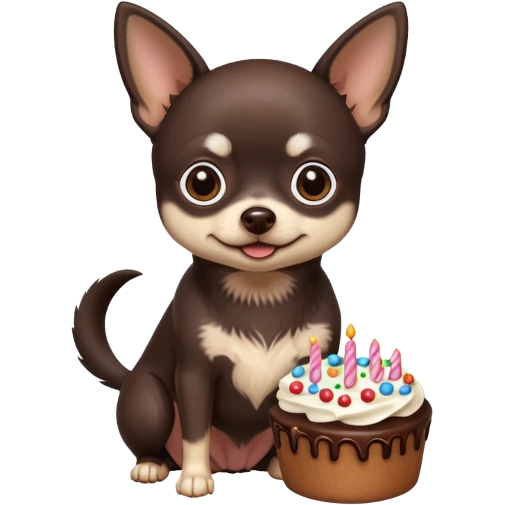 Black chihuahua with a piece of cake emoji