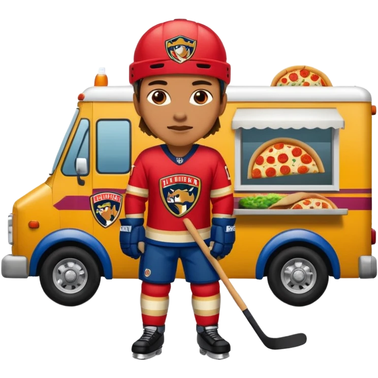 The galaxy with a with a Florida Panthers player
With a taco truck and a pizza truck with a house
 emoji