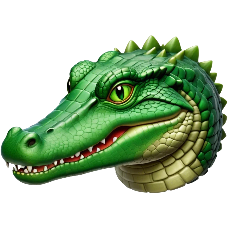 Cinematic Noble Crocodile Portrait Emoji, Poised and regal, with a powerful, elongated build and a rugged, scaly emerald-green hide, piercing cold eyes, Simplified yet sharp and sophisticated features, highly detailed, glowing with a soft, dignified glow, high shine, intelligent and formidable, stylized with an air of ancient might, focused and attentive, soft glowing outline, capturing the essence of a watchful and commanding reptile, so majestic it feels as though it could silently slide out of the screen with effortless authority! emoji