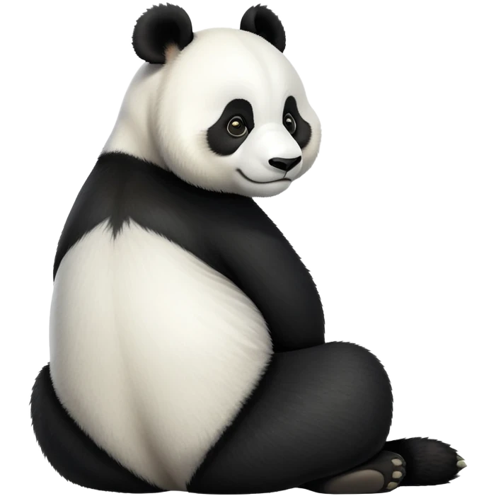 cinematic-[panda bear]-realistic-full-body-sitting-emoji,-tail-tucked-close,-head-tilted-dramatically,-thick-[black and white]-fur,-simplified-yet-realistic-focused-features,-highly-detailed,-glowing-with-an-almost-sarcastic-glow emoji