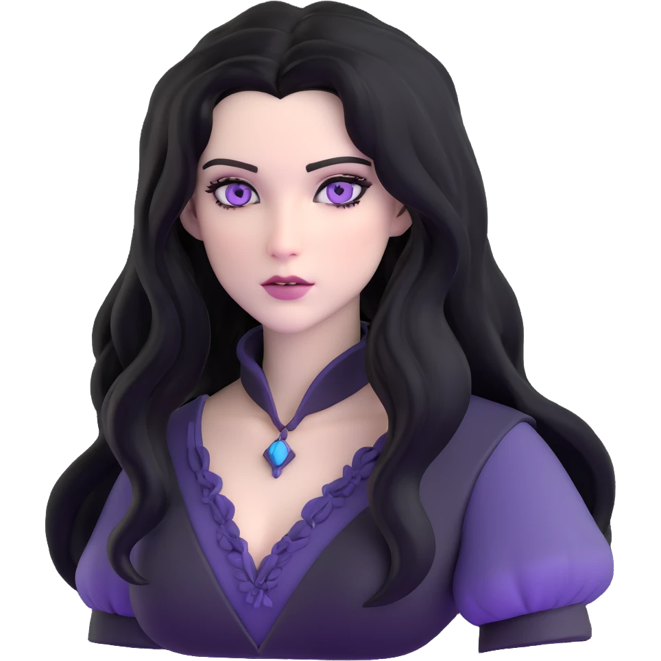 Yennefer from Witcher with long black hair, violet eyes, pale skin, wearing black clothes emoji