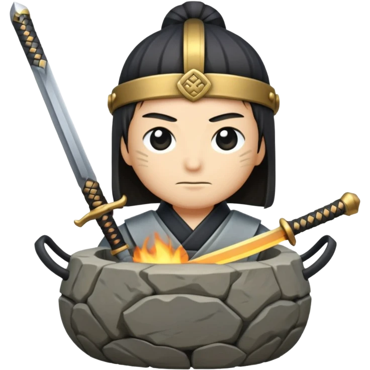 A Japanese stone forge with a sword emoji