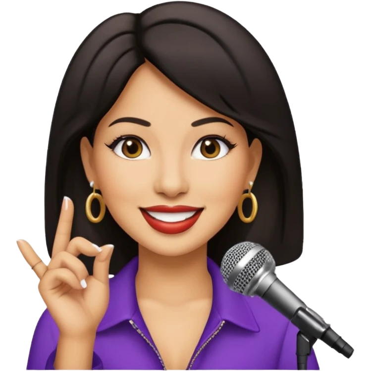 Selena Quintanilla emoji smiling with signature hoop earrings and microphone emoji