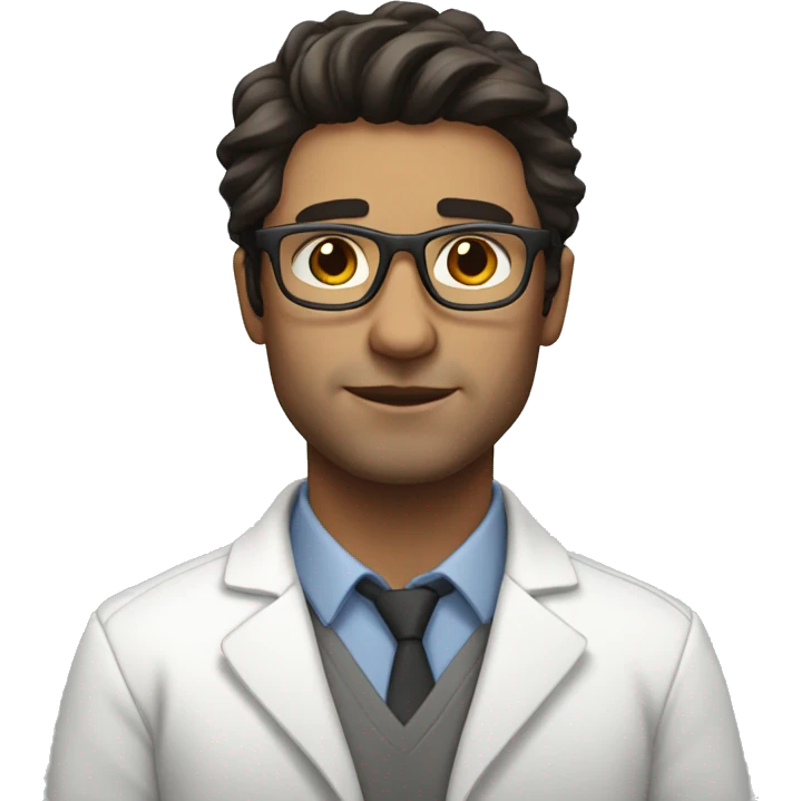 Male therapist dark hair glasses white coat emoji