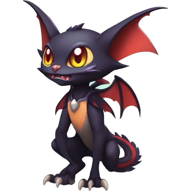  Kawaii Edgy Cool Vampiric Beautiful Noivern-Nargacuga-Litten with big Bat Ears full body emoji