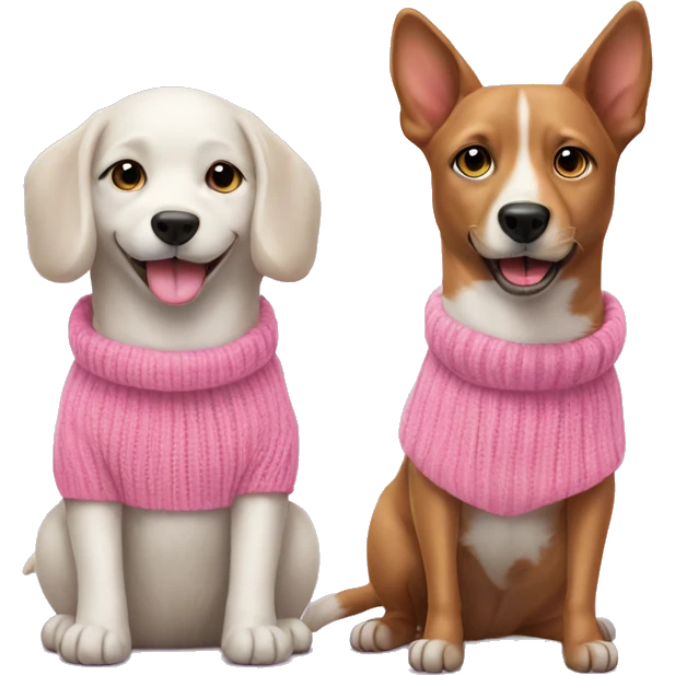 Cute dog and cat wearing collars and pink sweaters emoji
