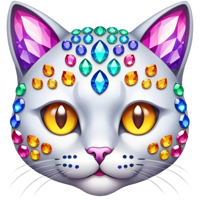 cat face with a blank, staring expression, made of sparkling gems emoji