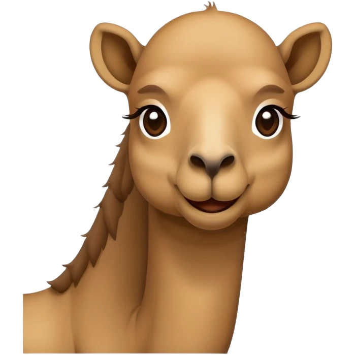 Minimalist emoji of a cute camel, cartoon style, front-facing, big eyes, simple design, transparent background emoji