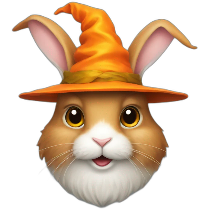 portrait of a rabbit wizard, with an orange hat emoji
