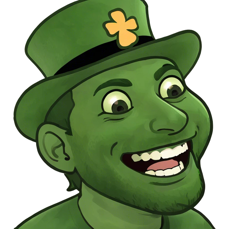 A guy laughing with a Saint Patrick day hat on emoji