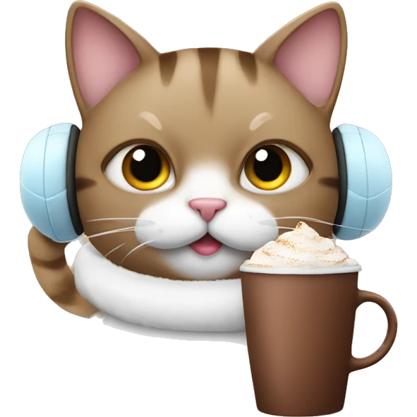 Cat with ear muffs drinking hot chocolate  emoji