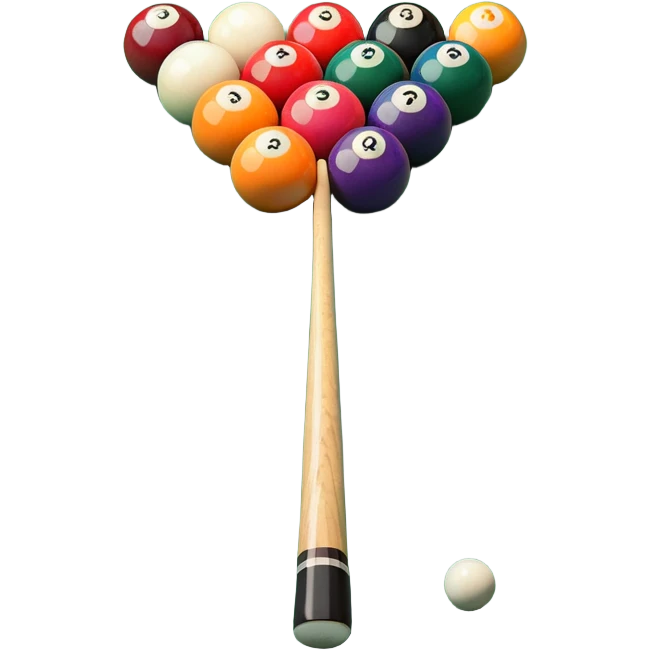 A close-up of a pool cue aimed at a set of colorful billiard balls resting on a green felt table. The focus is on the cue stick and the arrangement of balls, with subtle details of the game’s texture and atmosphere, emphasizing the precision and skill of billiards. emoji